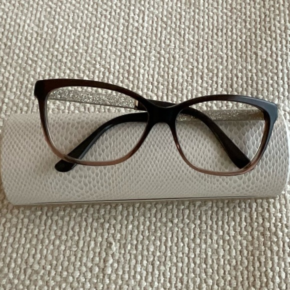 Jimmy Choo JC105 Eyeglass frames Dark Brown Gradient Silver Sparkle on Arms - Picture 5 of 5